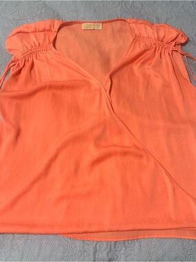 Michael Kors Peach-Orange Wrap-Front Blouse A61